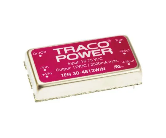 63-7358-34 TRACOPOWER TEN 30WIN 30W Isolated DC-DC Converter Through Hole, Voltage in 18 → 75 V dc, Voltage out 12V dc TEN 30-4812WIN