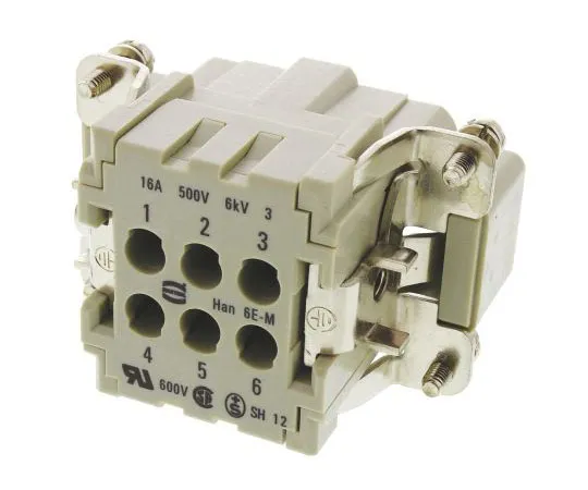 63-7509-06 Han E Series size 16 A Connector Insert, Male, 6 Way, 16A, 500 V 0933006260201
