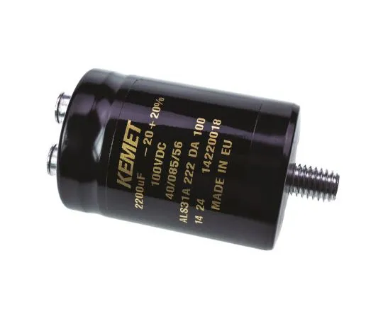 63-7517-01 KEMET 2200μF 100V dc Aluminium Electrolytic Capacitor, Stud Mount 36 x 52mm +85°C 36mm 52mm ALS31A222DA100