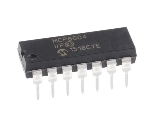 63-7355-56 MCP6004-I/P Microchip, Op Amp, RRIO, 1MHz, 3 V, 5 V, 14-Pin PDIP MCP6004-I/P