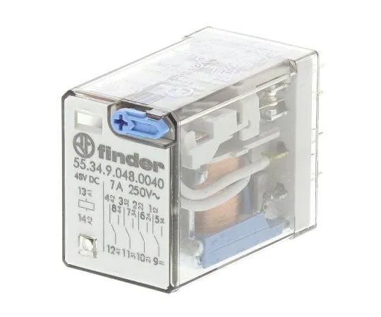63-7413-52 Finder55 Series 4PDT Non-Latching Relay Plug In, 48V dc Coil, 7A 55.34.9.048.0040