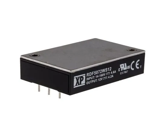 63-7397-14 XP Power RDF50 50W Isolated DC-DC Converter Through Hole, Voltage in 14 → 160 V dc, Voltage out 12V dc Railway RDF5072WS12