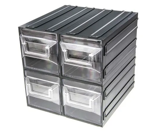 63-7440-03 RS PRO Transparent, Plastic 4 Drawer Storage Unit, 208mm x 208mm x 222mm TV1000022
