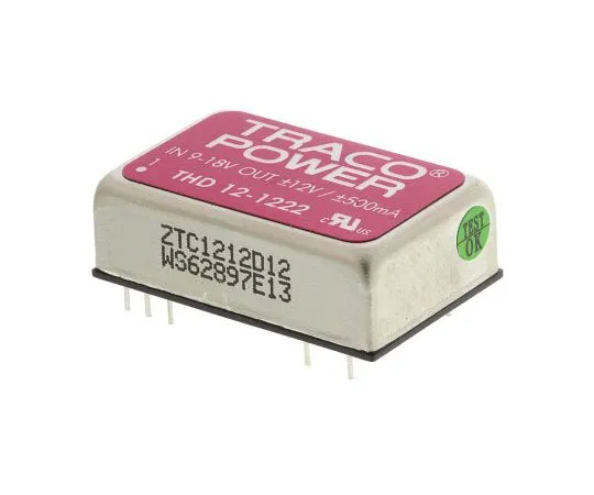 63-7357-80 TRACOPOWER THD 12 12W Isolated DC-DC Converter Through Hole, Voltage in 9 → 18 V dc, Voltage out ±12V dc THD 12-1222