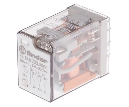 63-7450-14 Finder55 Series 3PDT Non-Latching Relay PCB Mount, 230V ac Coil, 10A 55.13.8.230.0000