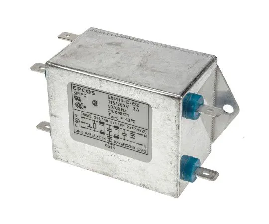 63-7427-25 EPCOS B84113C Series 3A 250 V ac 50 → 60Hz Chassis Mount RFI Filter, with Tab Terminals, Single Phase B84113C0000B030