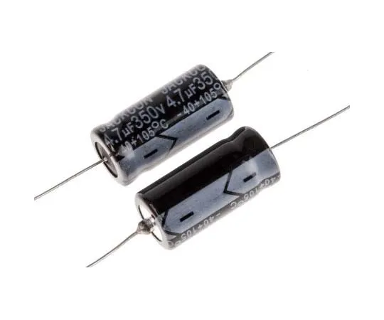 63-7727-77 RS PRO 4.7μF 350V dc Aluminium Electrolytic Capacitor, Through Hole 10 (Dia.) x 21mm +105°C 10mm 21mm 170-1077