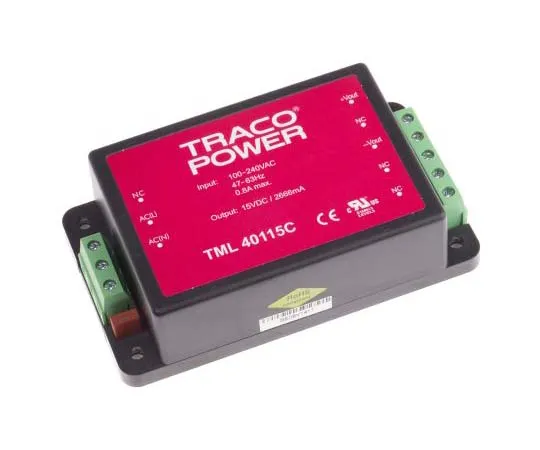 63-7725-83 TRACOPOWER 40W 1 Output Embedded Switch Mode Power Supply SMPS, 2.666A, 15V dc Encapsulated TML 40115C