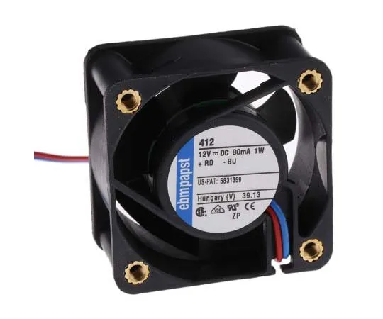 63-7711-45 ebm-papst 400 Series Axial Fan, 40 x 40 x 20mm, 10m³/h, 900mW, 12 V dc 412-RS0