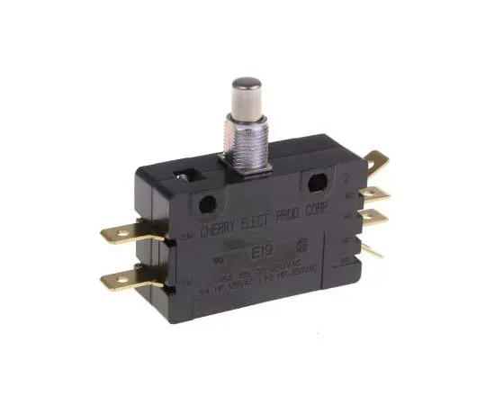 63-7723-62 DPDT-NO/NC Button Microswitch, 15 A @ 250 V ac E19-00M