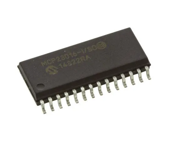 63-7668-45　Microchip MCP23016-I/SO, 16-Channel I/O Expander 1MHz, I2C, 28-Pin SOIC　MCP23016-I/SO