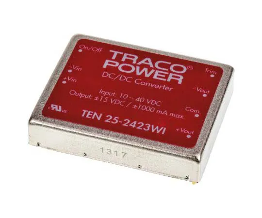 63-7725-38 TRACOPOWER TEN 25WI 25 W, 30 W Isolated DC-DC Converter Through Hole, Voltage in 10 → 40 V dc, Voltage out ±15V TEN 25-2423WI