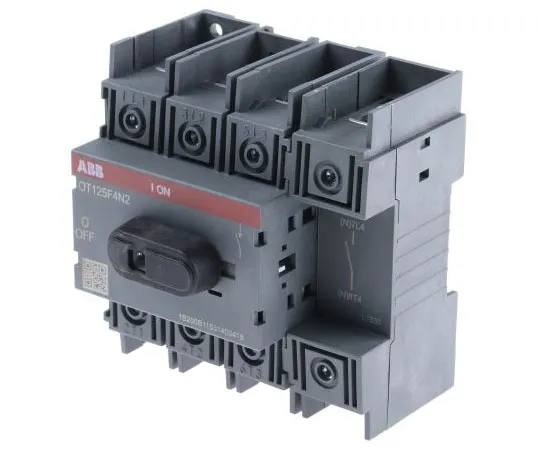 63-7692-09 4 Pole DIN Rail Non F***d Isolator Switch, 125 A, 45 kW, IP20 OT125F4N2  1SCA105051R1001