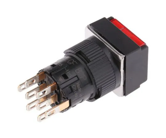 63-7633-69 Schneider Electric, Harmony XB6 Illuminated Red Square Push Button, DPDT-2NO/2NC, 16mm Latching Quick Connect, Solder XB6ECF4B2P