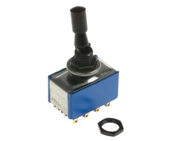 63-7700-04 APEM Four Pole Double Throw (4PDT) Toggle Switch, Latching, Panel Mount 5666ADBGK2V