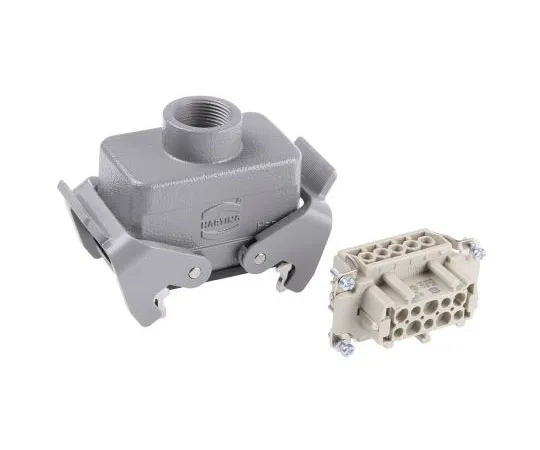 63-7567-66 Han E Series 10 Way Female 16A Panel Feed Through Set, includes Hood, Insert 09300101731+09330102701