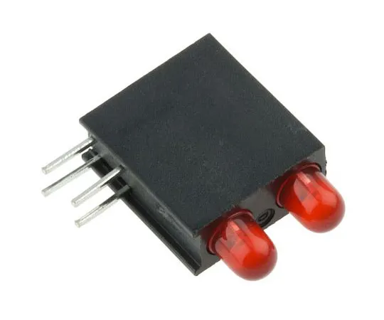 63-7627-08 Dialight 553-0211-200F, Red Right Angle PCB LED Indicator, 2 LEDs, Through Hole 2.2 V 553-0211-200F