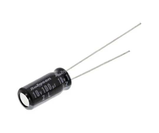 63-7717-07 Rubycon 100μF 10V dc Aluminium Electrolytic Capacitor, Through Hole 5 (Dia.) x 11mm +105°C 5mm 2mm 10ZL100MEFC5X11