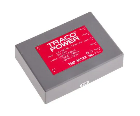 63-7654-70 TRACOPOWER 30W Triple Output Embedded Switch Mode Power Supply SMPS, 1 A, 3 A, 250 mA, 5/±12V dc Encapsulated TMP 30522