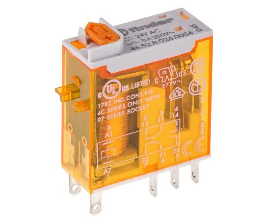 63-7615-85 Finder46 Series DPDT Non-Latching Relay PCB Mount, 24V ac Coil, 8A 46.52.8.024.0054