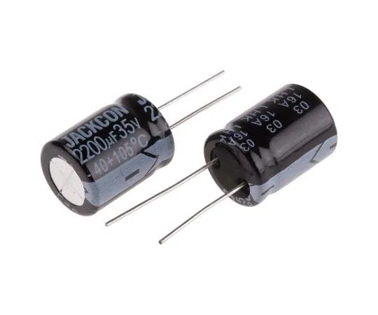 63-7737-25　RS PRO 2200μF 35V dc Aluminium Electrolytic Capacitor, Through Hole 16 (Dia.) x 21mm +105°C 16mm 7.5mm 21mm　170-1233