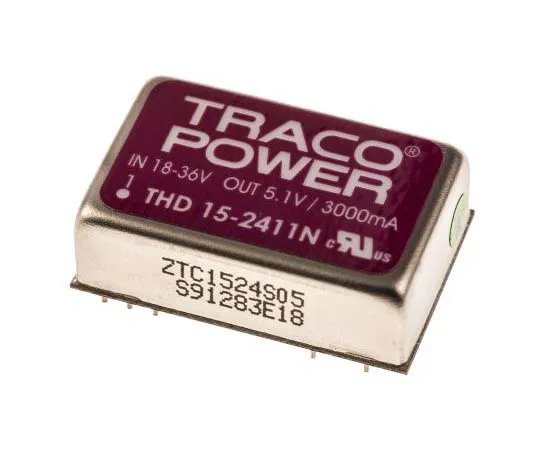 63-7724-99 TRACOPOWER THD 15N 15W Isolated DC-DC Converter Through Hole, Voltage in 18 → 36 V dc, Voltage out 5V dc THD 15-2411N