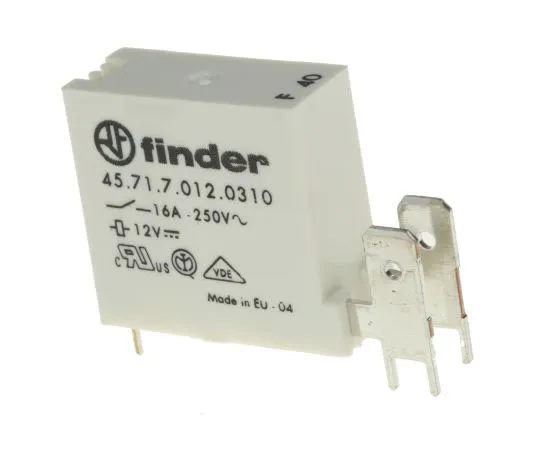 63-7587-55 Finder45 Series SPNO Non-Latching Relay PCB Mount, 12V dc Coil, 16A 45.71.7.012.0310