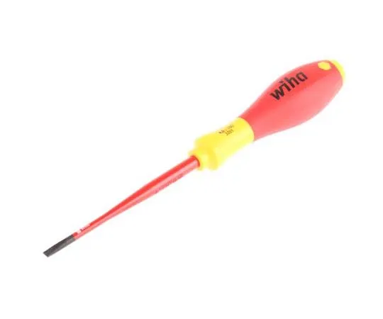 63-7724-17 Wiha Tools, VDE 1000V Approved Slotted Insulated Screwdriver 4 mm Tip 100 mm Chrome Vanadium Molybdenum Steel 35390