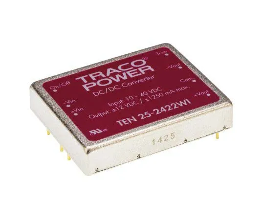 63-7725-33　TRACOPOWER TEN 25WI 25 W, 30 W Isolated DC-DC Converter Through Hole, Voltage in 10 → 40 V dc, Voltage out ±12V　TEN 25-2422WI