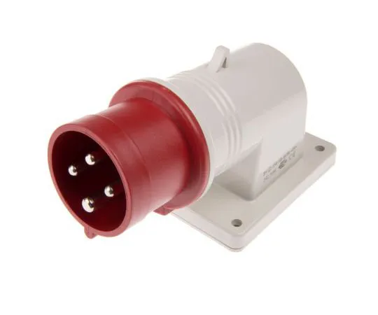 63-7604-98 RS PRO IP44 Red Wall Mount 3P+E Right Angle Industrial Power Plug, Rated At 16A, 415 V 517-7341