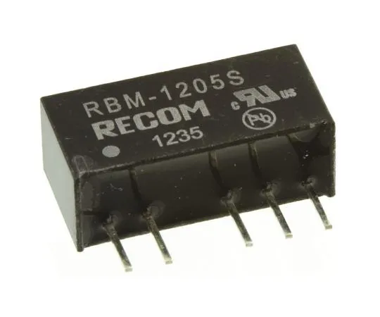 63-7672-38　Recom RBM 1W Isolated DC-DC Converter Through Hole, Voltage in 10.8 → 13.2 V dc, Voltage out 5V dc　RBM-1205S