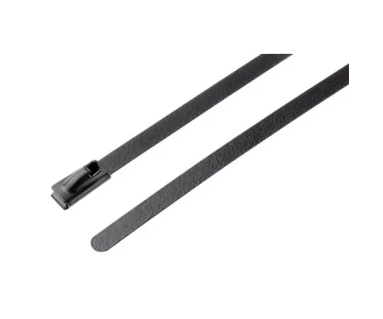 63-7628-64 RS Black Polyester Coated Stainless Steel Roller Ball Cable Tie, 200mm x 4.6 mm 547-4327