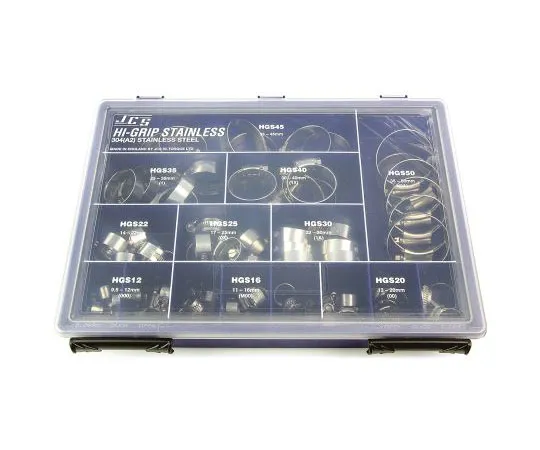 63-7562-43 HI-GRIP 76 Piece Stainless Steel Worm Drive Hose Clip Kit, 9.5 → 12mm and 35 → 50mm Inside Diameter HGSAB2