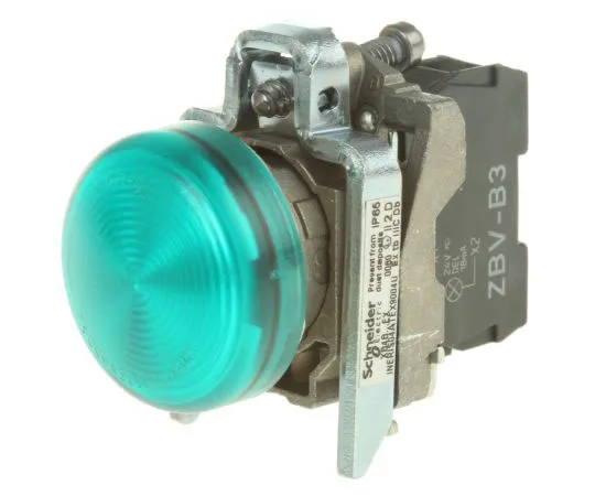 63-7632-74 Schneider Electric Harmony XB4 Green LED Pilot Light, 22mm Cutout, IP65, 24 V ac/dc, 3 A ac, 270 mA dc XB4BVB3EX