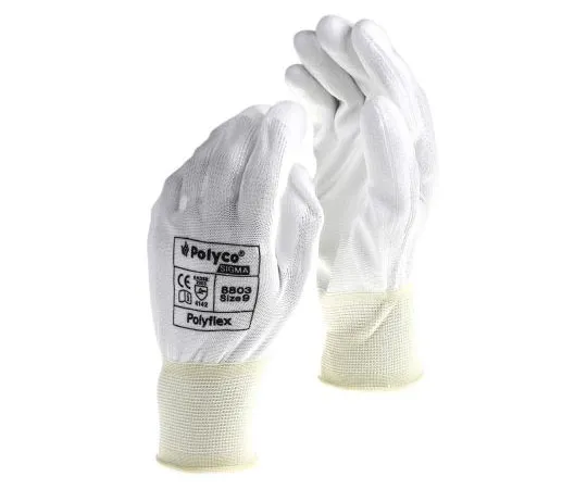 63-7635-80 BM Polyco Polyflex Nylon Polyurethane-Coated General Purpose Gloves, size 9, White 8803