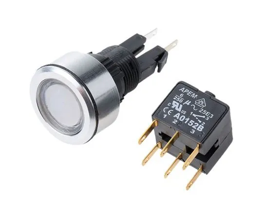 63-7698-61 APEM Double Pole Double Throw (DPDT) Latching Red LED Push Button Switch, IP65, Panel Mount, 250V ac A1PCA1X220J103