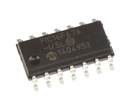 63-7625-76 Microchip, 8bit PIC Microcontroller, 20MHz, 1024 x 14 words, 128 B Flash, 14-Pin SOIC PIC16F676-I/SL
