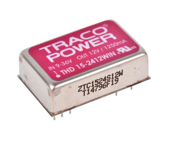 63-7725-05 TRACOPOWER THD 15WIN 15W Isolated DC-DC Converter Through Hole, Voltage in 9 → 36 V dc, Voltage out 12V dc THD 15-2412WIN