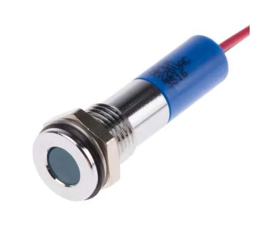 63-7708-93 RS PRO Blue Indicator, 220 V ac, 8mm Mounting Hole Size, Lead Wires Termination, IP67 700-1959