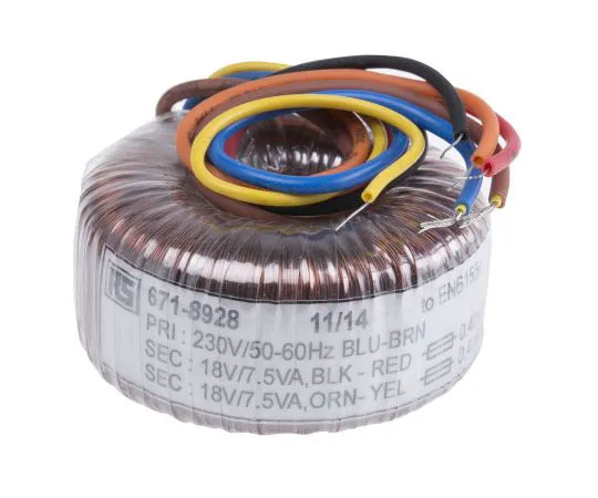 63-7670-53　2 Output Toroidal Transformer, 15VA, 2 x 18V ac　173-0081