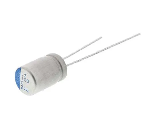 63-7746-22　Nichicon 100μF 16V dc Aluminium Polymer Capacitor, Through Hole 6.3 (Dia.) x 10.5mm +105°C 6.3mm 2.5mm　PLS1C101MDL4