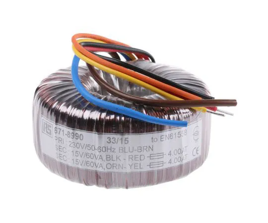 63-7670-76 2 Output Toroidal Transformer, 120VA, 2 x 15V ac 671-8990