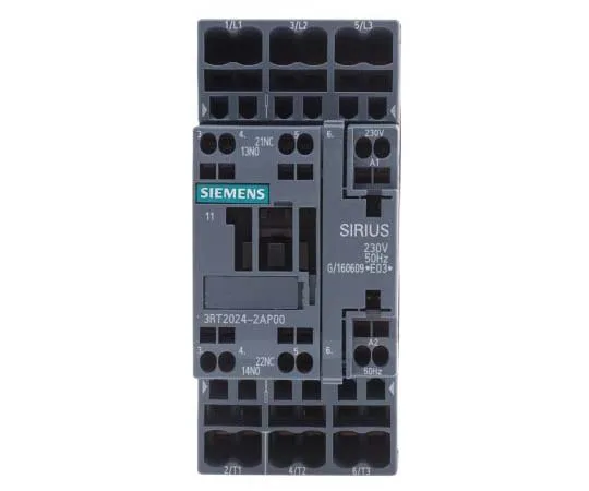 63-7721-65 Siemens 3 Pole Contactor, 12 A, 230 V ac Coil, SIRIUS Innovation, 3NO, 5.5 kW 3RT2024-2AP00