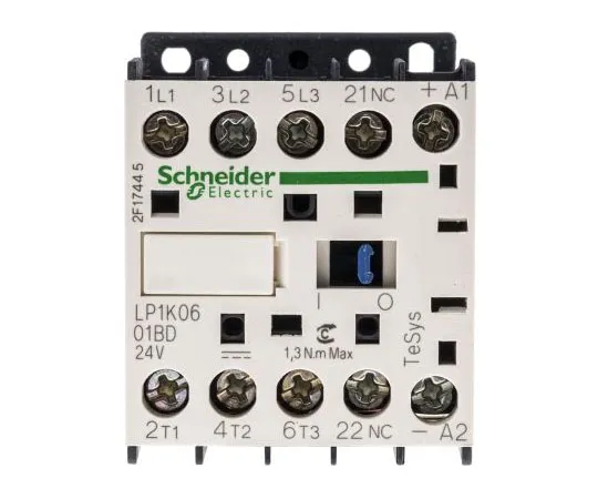 63-7632-43 Schneider Electric 3 Pole Contactor, 6 A, 24 V dc Coil, TeSys K, 3NO, 2.2 kW LP1K0601BD