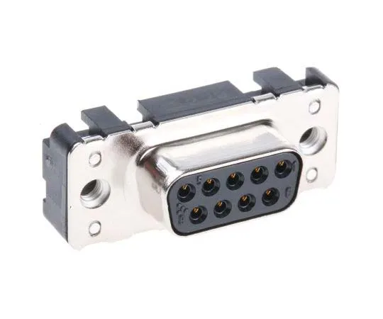 63-7701-05 Harting 9 Way Through Hole PCB D-sub Connector Socket, 2.74mm Pitch, with 4-40 UNC Threaded Inserts, Boardlocks 9661516512