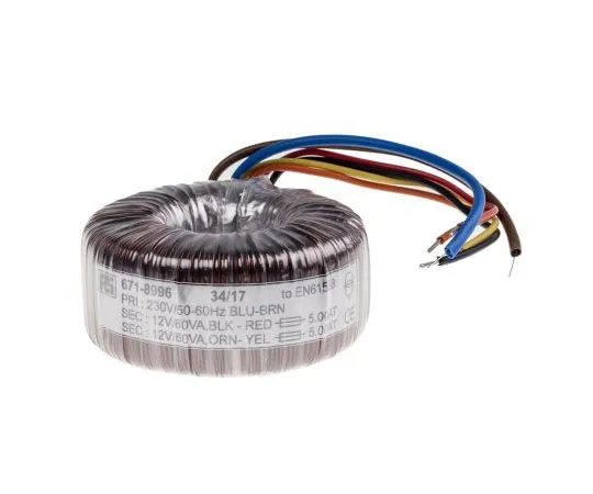 63-7670-77　2 Output Toroidal Transformer, 120VA, 2 x 12V ac　671-8996