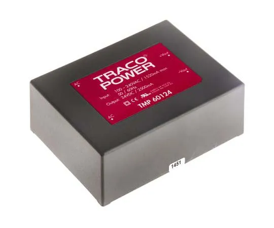 63-7725-44 TRACOPOWER 60W 1 Output Embedded Switch Mode Power Supply SMPS, 2.5A, 24V dc Encapsulated TMP 60124