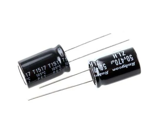 63-7717-27 Rubycon 470μF 50V dc Aluminium Electrolytic Capacitor, Through Hole 12.5 (Dia.) x 20mm +105°C 12.5mm 5mm 50ZLH470MEFC12.5X20
