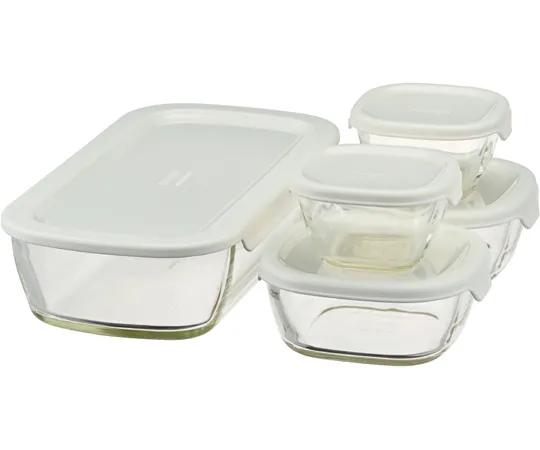 67-3056-09 Stacking Heat Resistant Glass Container + Mini Square Small Bowl 5 Pieces x 8 Sets KSTL-3508-OW