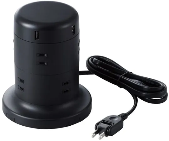 64-9714-03 Tower Type Tap 8, Opening, Dust Protection with Lightning Surge, Fixed, 5 Ports Total Output 4.8 A 2.0 m Black TT-U01-0820BK